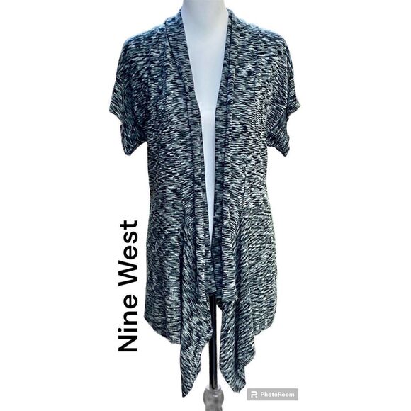 Nine West SZ M Woman’s Black Gray Print Lightweight Cardigan Sweater Top - Picture 1 of 9